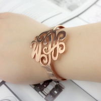 Monogram Cuff Bracelet Hand Writing Rose Gold