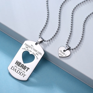 Personalized Father and Daughter Dog Tag Necklaces, So There is This Girl Who Kinda Stole My Heart She Calls Me Necklaces for Thanksgiving, Christmas