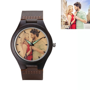 Personalized Ebony Colour Picture-Engraved Wooden Watch 