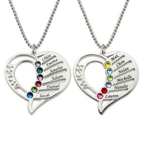 Engraved Family Multi-Name Birthstones Necklace Sterling Silver