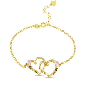 Personalisierte Armbandkette mit Zweiherzen Vergoldet Silber