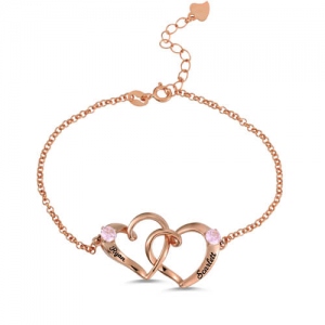 Personalisierte Armbandkette mit Zweiherzen Rosa Gold Silber