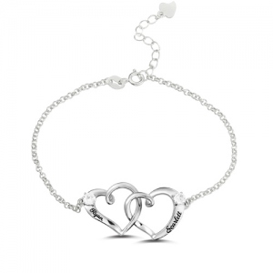 Custom Engraved Entangled Hearts Sterling Silver Bracelet