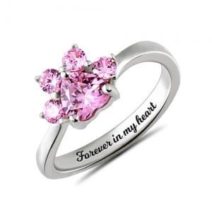 Benutzerdefinierte Pfote Print Geburtsstein Ring Sterling Silber