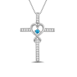 Personalisierte Infinity Kreuz Halskette mit Geburtsstein