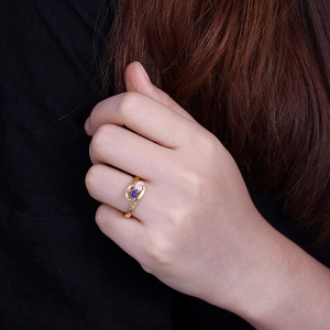 Engraved Two Heart Birthstones Promise Ring In Gold