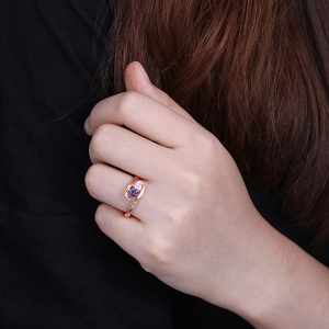 Engraved Two Heart Birthstones Promise Ring In Rose Gold