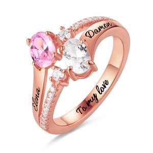 Engraved Double Oval Stones Ring In Rose Gold