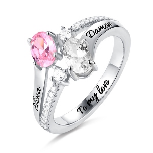 Gravierte Doppel Oval Steine Ring in Silber
