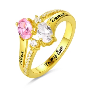 Gravierte Doppel Oval Steine Ring In Gold
