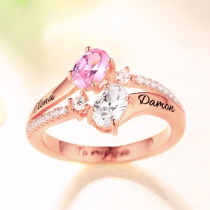 Engraved Double Oval Birthstones Ring In Rose Gold