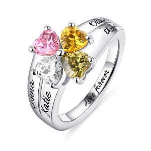 Engraved Family of Love Birthstones Sterling Silver Ring