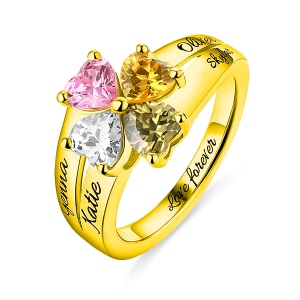 Engraved Mother's Love and Luck Birthstones Ring In Gold