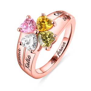 Engraved Mother's Love and Luck Birthstones Ring In Rose Gold