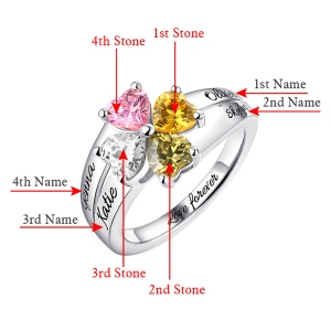 Crafted Mother's Love and Luck Birthstones Ring in Sterling Silver