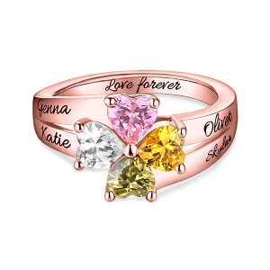 Engraved Mother's Love and Luck Birthstones Ring In Rose Gold