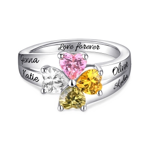 Crafted Mother's Love and Luck Birthstones Ring in Sterling Silver