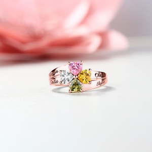 Engraved Mother's Love and Luck Birthstones Ring In Rose Gold