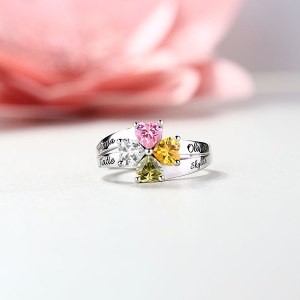 Crafted Mother's Love and Luck Birthstones Ring in Sterling Silver