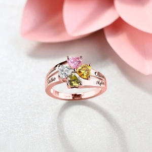 Engraved Mother's Love and Luck Birthstones Ring In Rose Gold