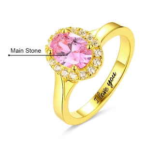 Engraved Stunning Oval Shaped Stone Halo Ring In Gold