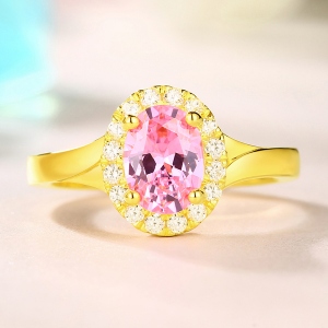 Engraved Stunning Oval Shaped Stone Halo Ring In Gold