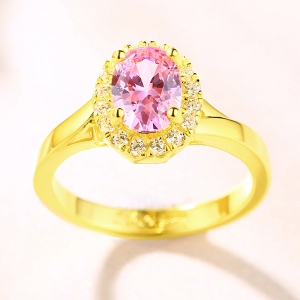 Engraved Stunning Oval Shaped Stone Halo Ring In Gold