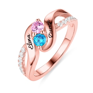 Personalized for Love Double Birthstones Promise Ring In Rose Gold