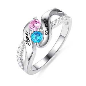 Personalisierter Versprechen-Ring für Liebe mit doppelten Geburtssteinen in Sterlingsilber