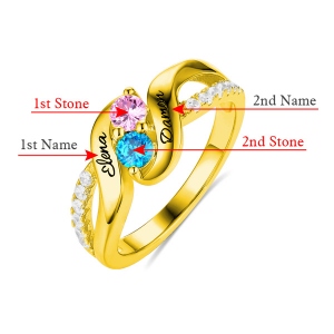 Personalized for Love Double Birthstones Promise Ring In Gold