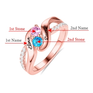 Personalized for Love Double Birthstones Promise Ring In Rose Gold