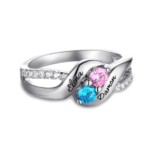 Double Birthstones Promise Ring Personalized for Love in Sterling Silver