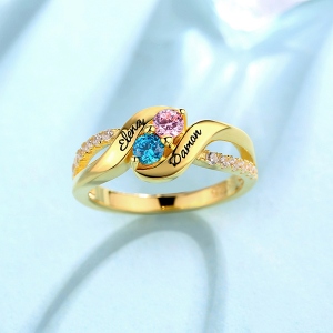 Personalized for Love Double Birthstones Promise Ring In Gold