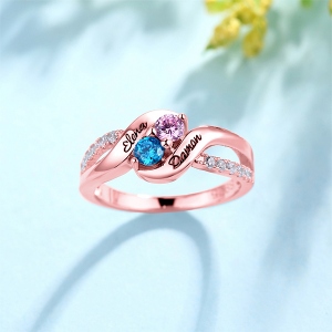 Personalized for Love Double Birthstones Promise Ring In Rose Gold