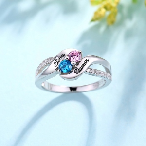 Double Birthstones Promise Ring Personalized for Love in Sterling Silver