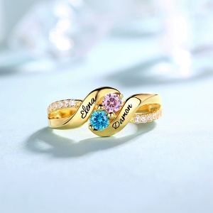 Personalized for Love Double Birthstones Promise Ring In Gold