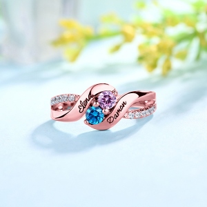 Personalized for Love Double Birthstones Promise Ring In Rose Gold