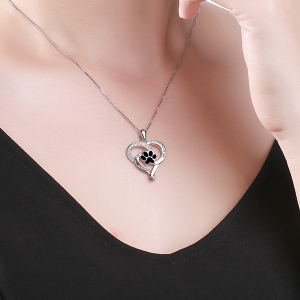 Customized Pet Paw Print Necklace Love Heart Shaped