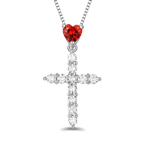 2018 Christmas Day Gift Personalized Heart Birthstone Cross Necklace In Silver