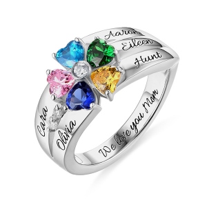 Ring mit 5 herzförmigen Geburtsstein in Silber
