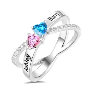 Personalisierter Crisscross Ring mit Herzgeburtsstein in Silber