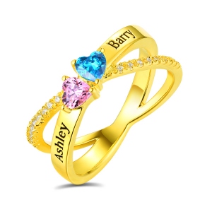 Personalisierter Crisscross Ring mit Herzgeburtsstein in Gold
