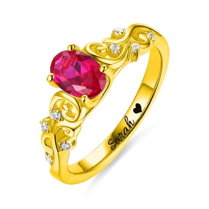 Personalisierte ovale Rebenring mit Geburtsstein in Gold