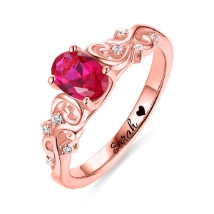 Personalisierte ovale Rebenring mit Geburtsstein in Rosa Gold