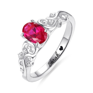 Personalisierte ovale Rebenring mit Geburtsstein in Sterling Silber