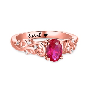 Personalized Oval Birthstone Vine Ring In Rose Gold