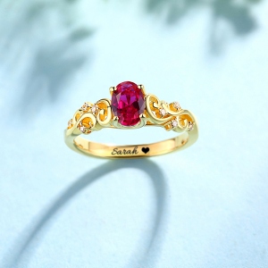 Personalized Oval Birthstone Vine Ring In Gold
