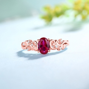 Personalized Oval Birthstone Vine Ring In Rose Gold