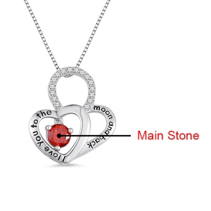 Customized "l love you to the moon and back" Birthstone Heart Necklace