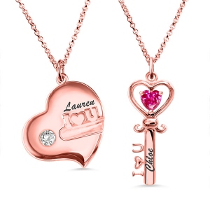 Key to My Heart Birthstone Necklace for Mother And Daughter in Rose Gold